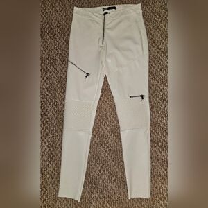 Zara White Faux Leather Moto-Style Slim Pants with Zipper Details NWOT